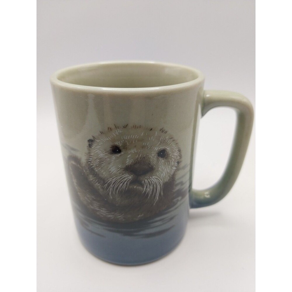 Monterey Bay Aquarium Otter Mug Green Blue Ceramic 4.5 Inches Tall United States